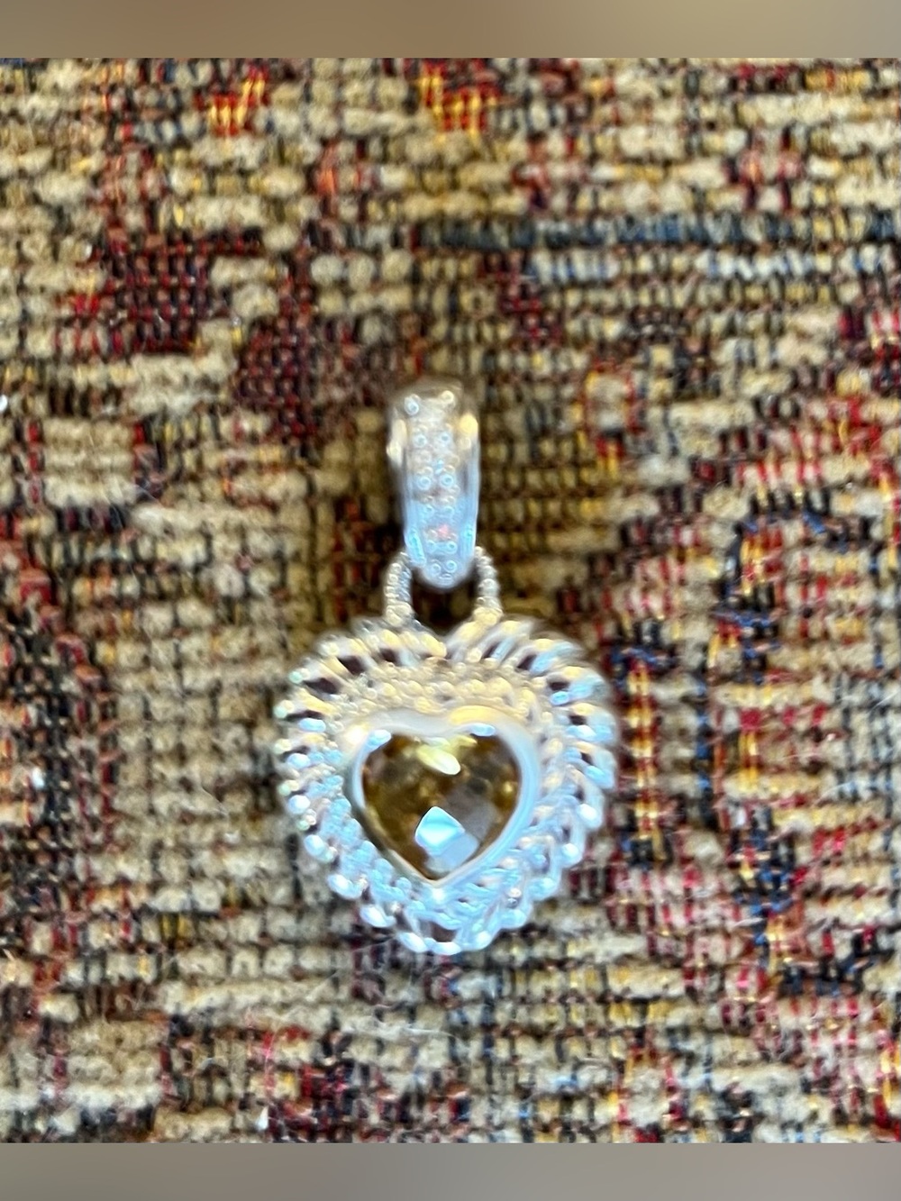 Judith Ripka 925 Sterling Silver Citrine & Diamonique CZ Heart Enhancer Pendant.